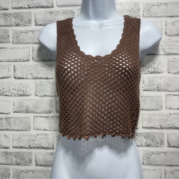 Bongo Brown Crocheted Open Knit Crop Tank Top Small - Picture 1 of 7